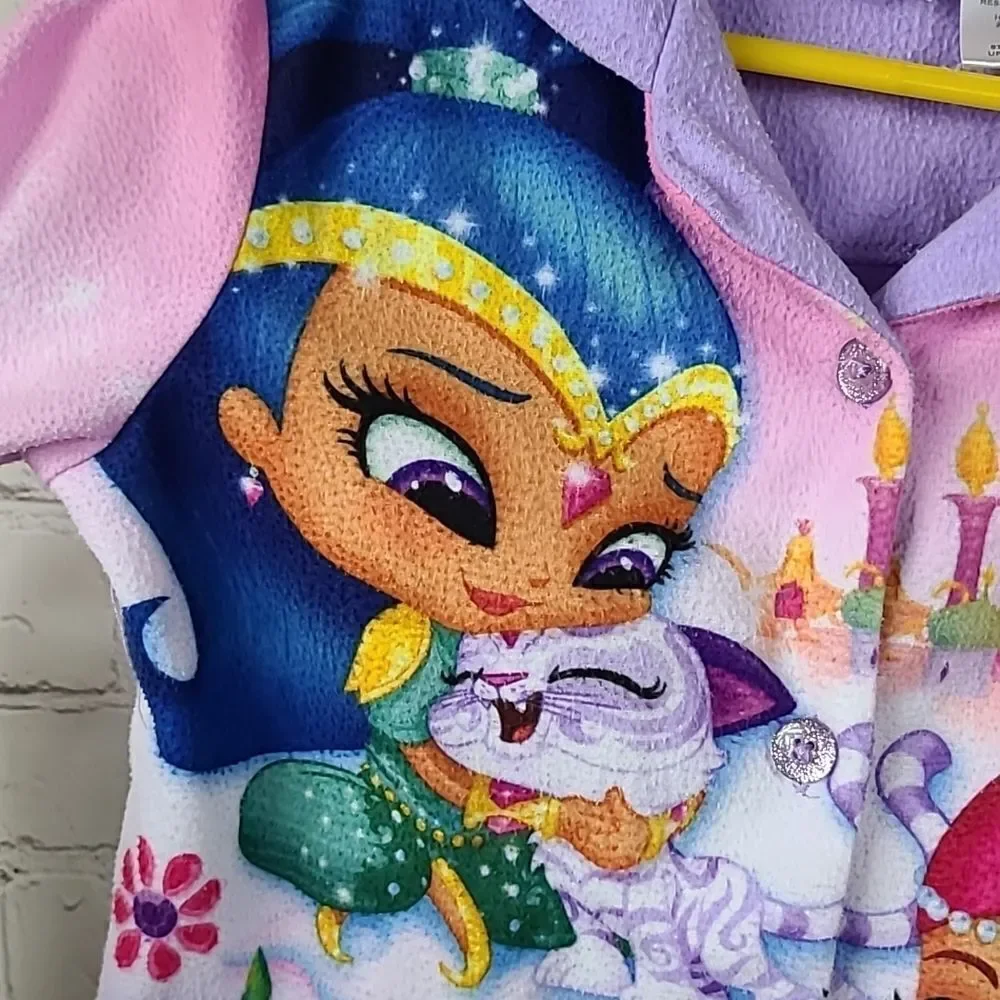 Nick Jr Shimmer And Shine Purple Pets Flannel Pajama Top Girls 6/6x Sleep Shirt